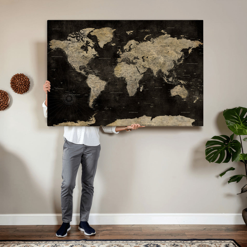 Push Pin World Map Canvas Wall Art Print, Interactive Travel Map