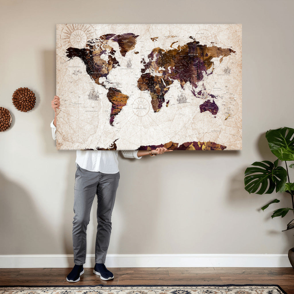 Blue Watercolor World Map Canvas Print | Framed Modern Wall Art