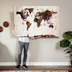 Blue Watercolor World Map Canvas Print | Framed Modern Wall Art