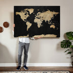 Beige World Map Canvas Wall Art Print, Minimal Black and Beige Map