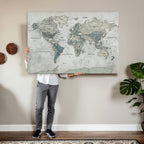 Neutral Vintage World Map Canvas Wall Art Print, Classic Map Artwork