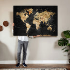 World Map Canvas Wall Art with Famous Landmarks | Framed Travel Map