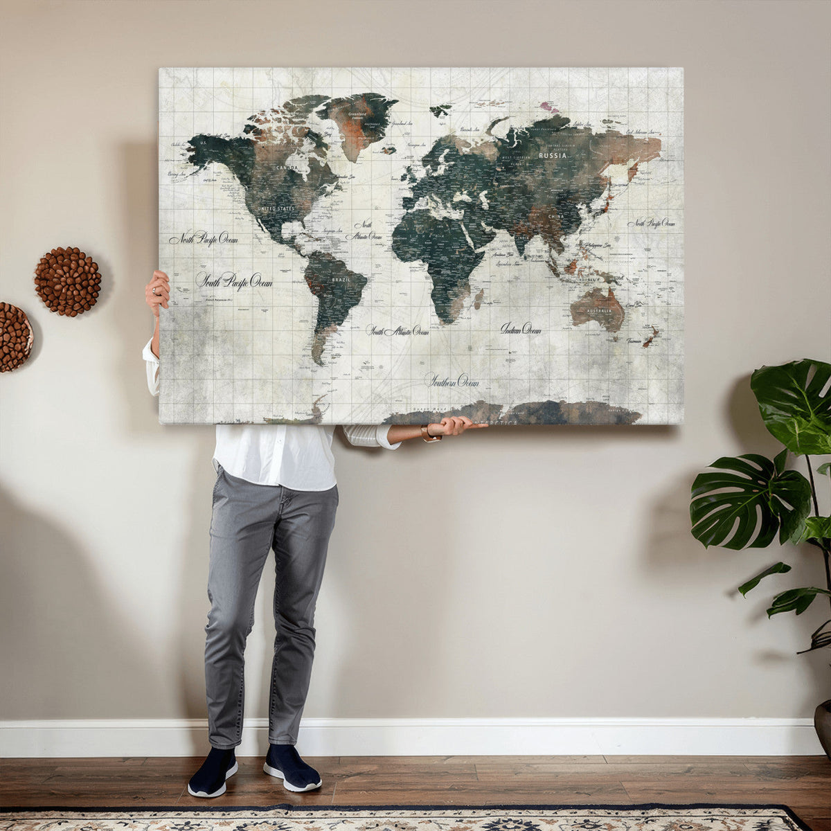 World Map Canvas Print | Framed Travel Map Wall Art for Couples