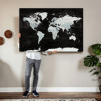 World Map Canvas Print | Framed Push Pin Wall Art, Color Splash Travel Map