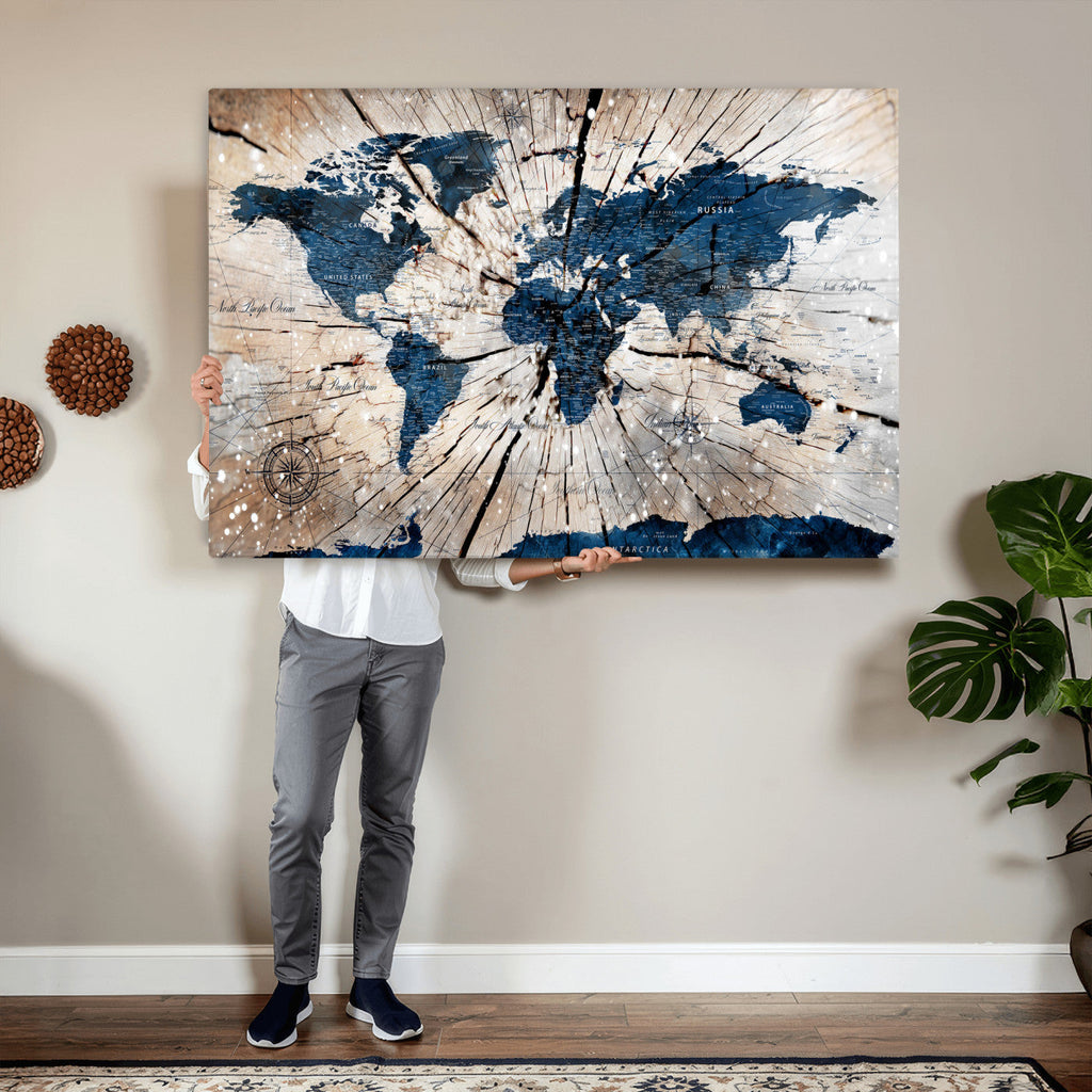 Rustic World Map Canvas Print | Framed Wall Art for Couples