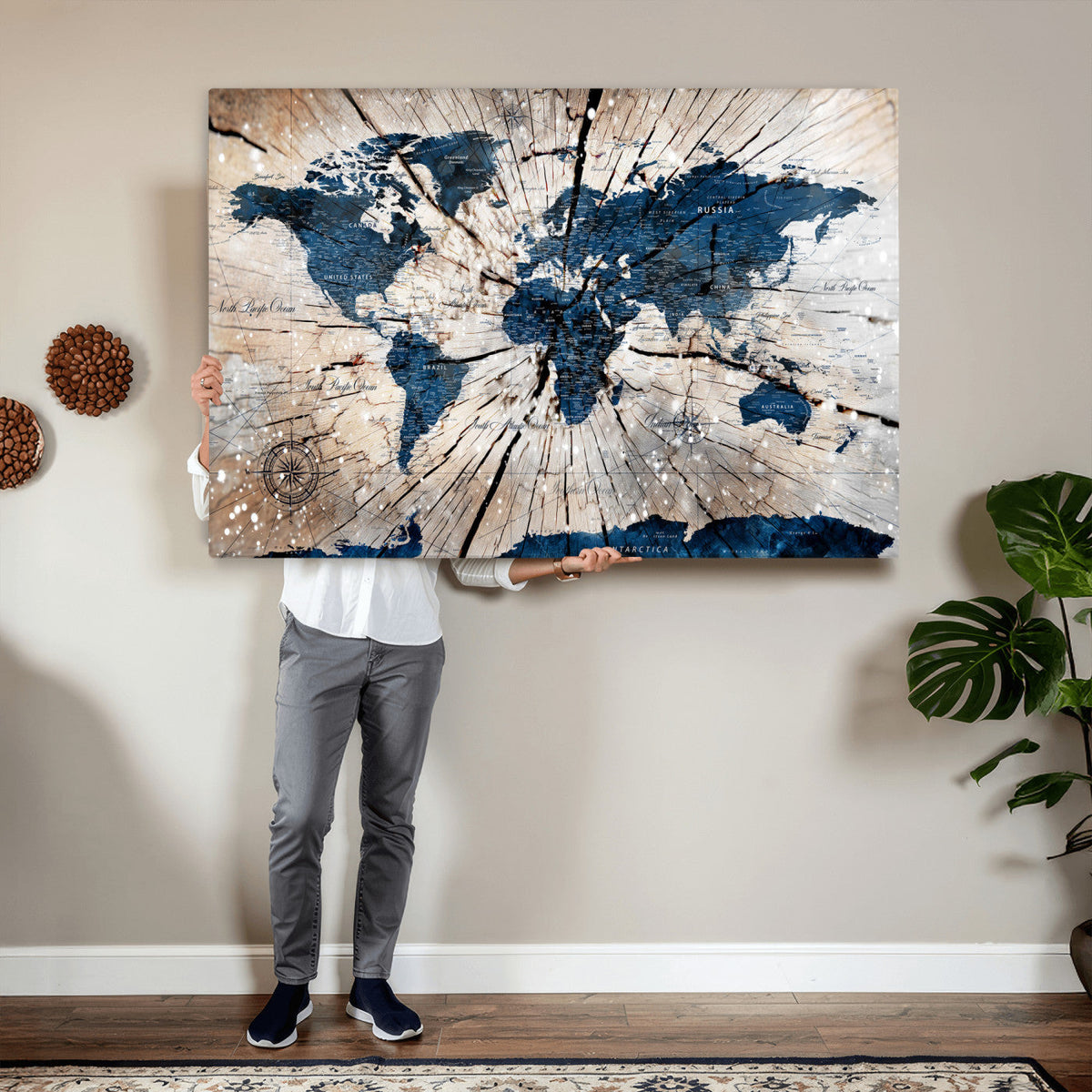 Rustic World Map Canvas Print | Framed Wall Art for Couples