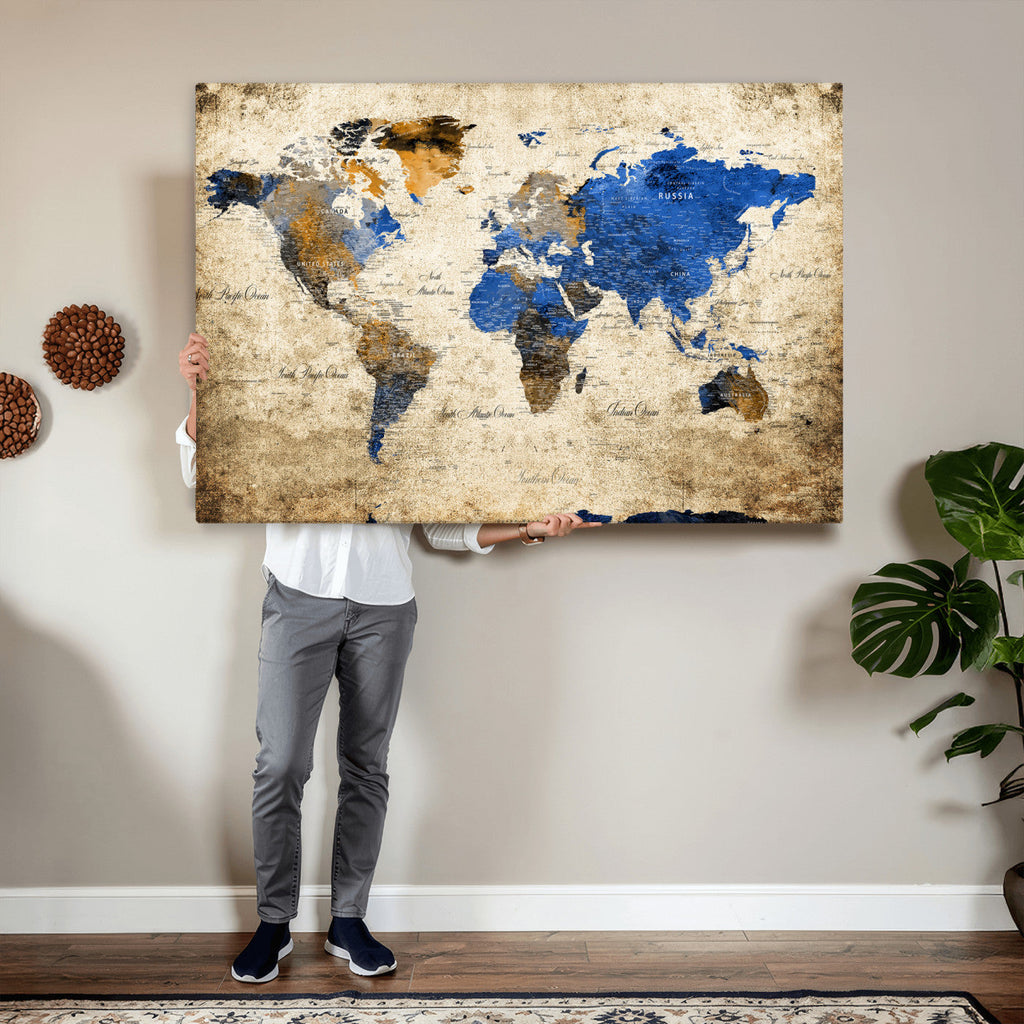 World Map Canvas Print | Colorful Abstract Travel Map, Framed Wall Art