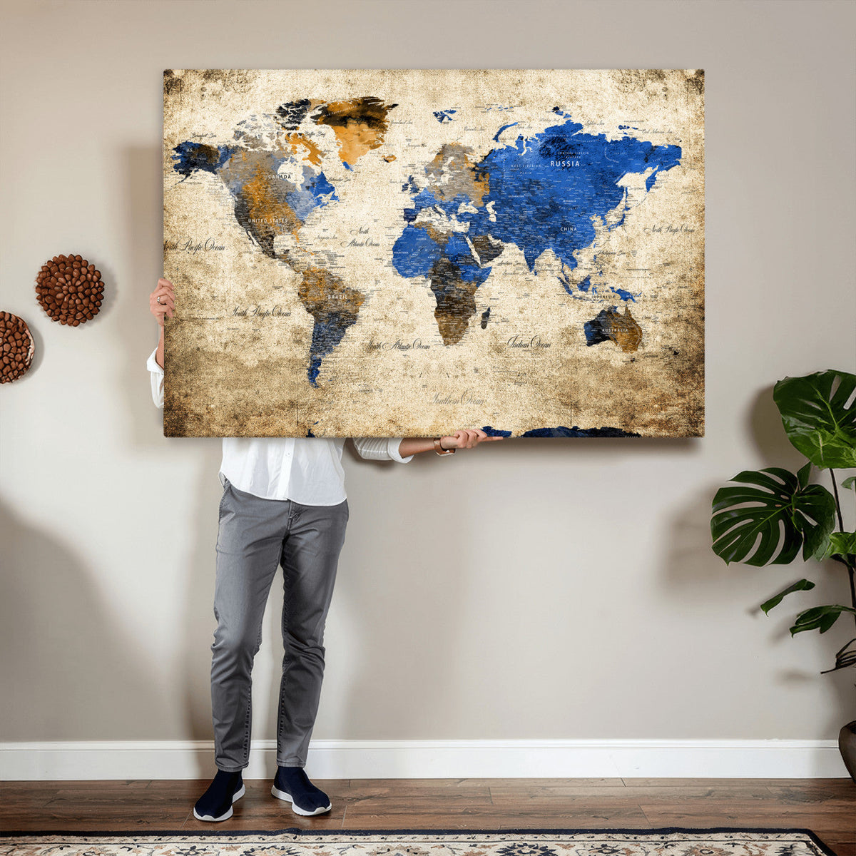 World Map Canvas Print | Colorful Abstract Travel Map, Framed Wall Art