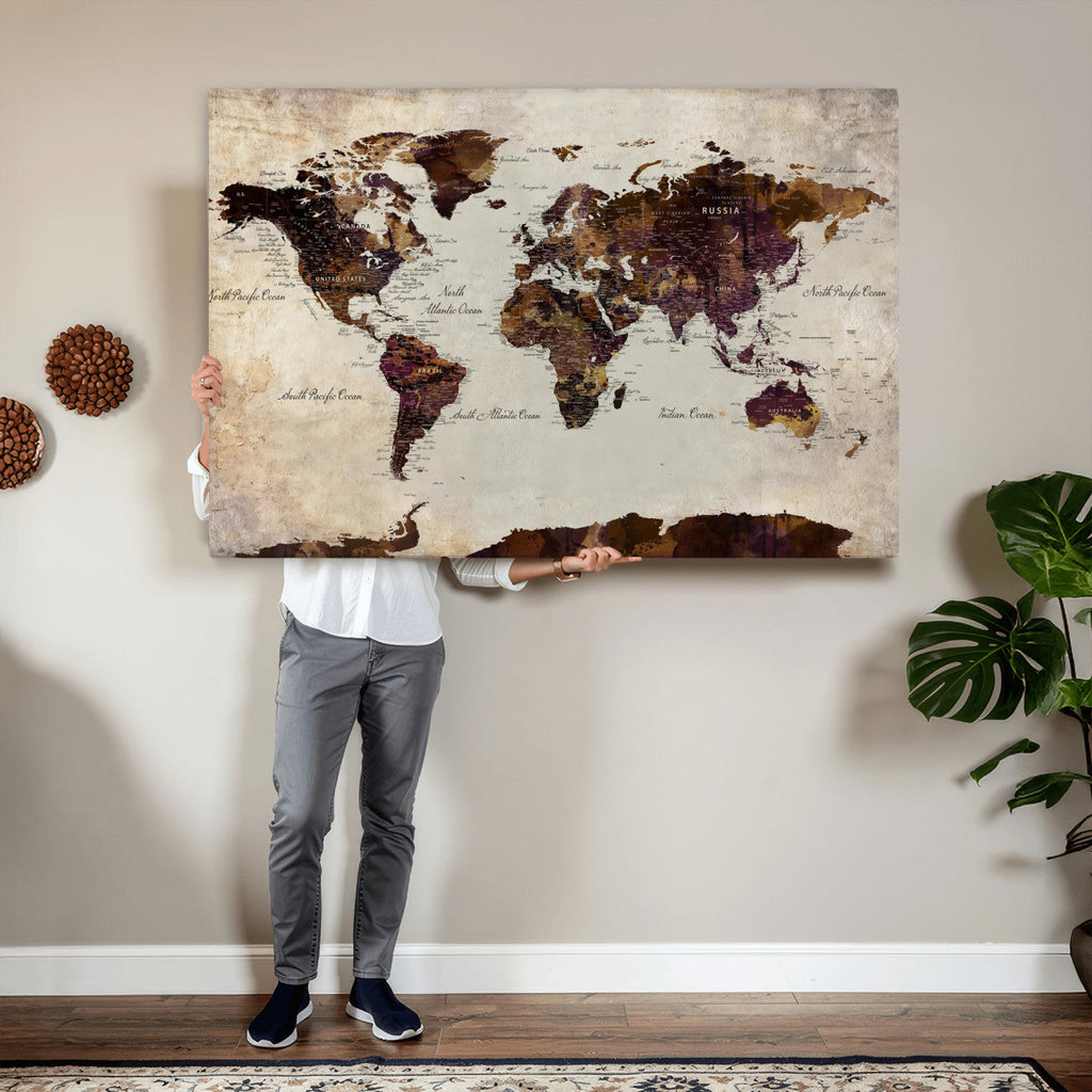 World Map Canvas Triptych | Colorful Global Wall Art for Living Rooms