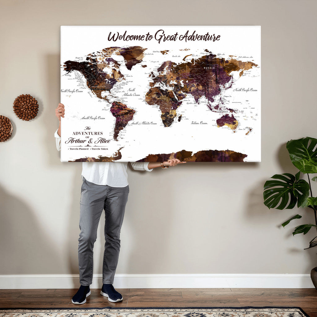 Custom Push Pin World Map Wall Art Canvas Print | Personalized Travel Map