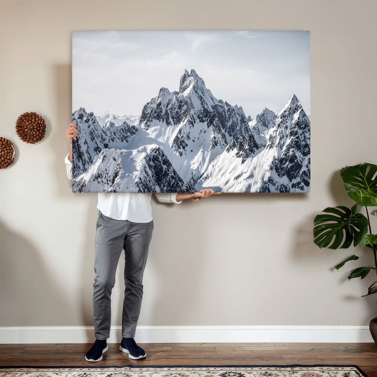 Snowy Mountain Range Canvas Print, Alpine Peaks Landscape Wall Art