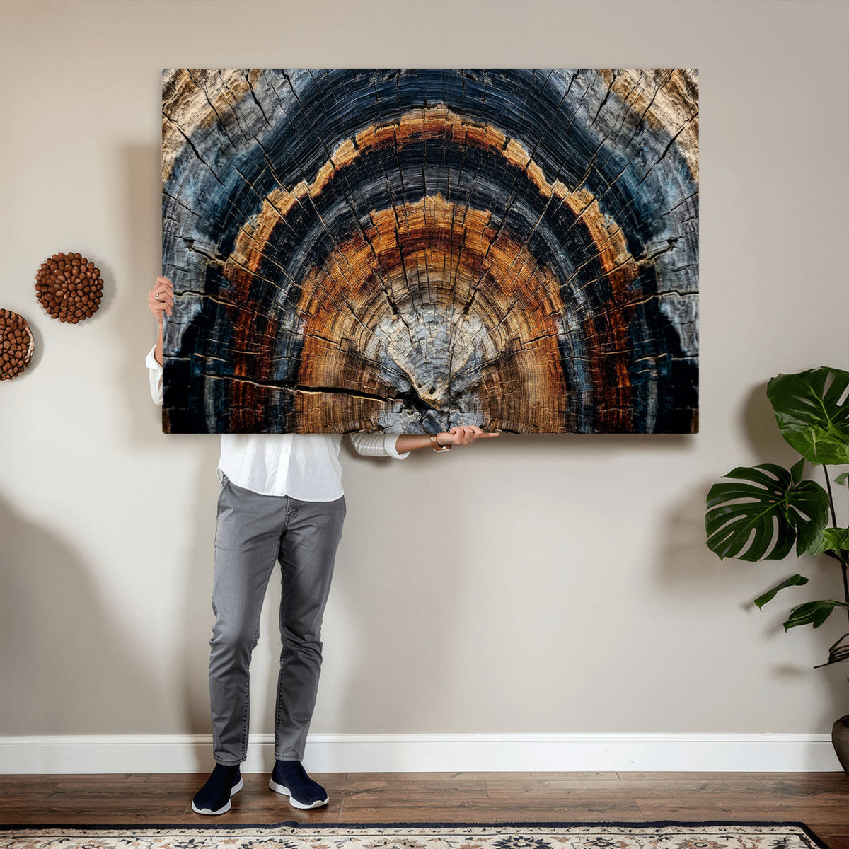Abstract Wood Grain Canvas Print, Tree Ring Pattern Wall Art, Extra Large Living Room Wall Decor