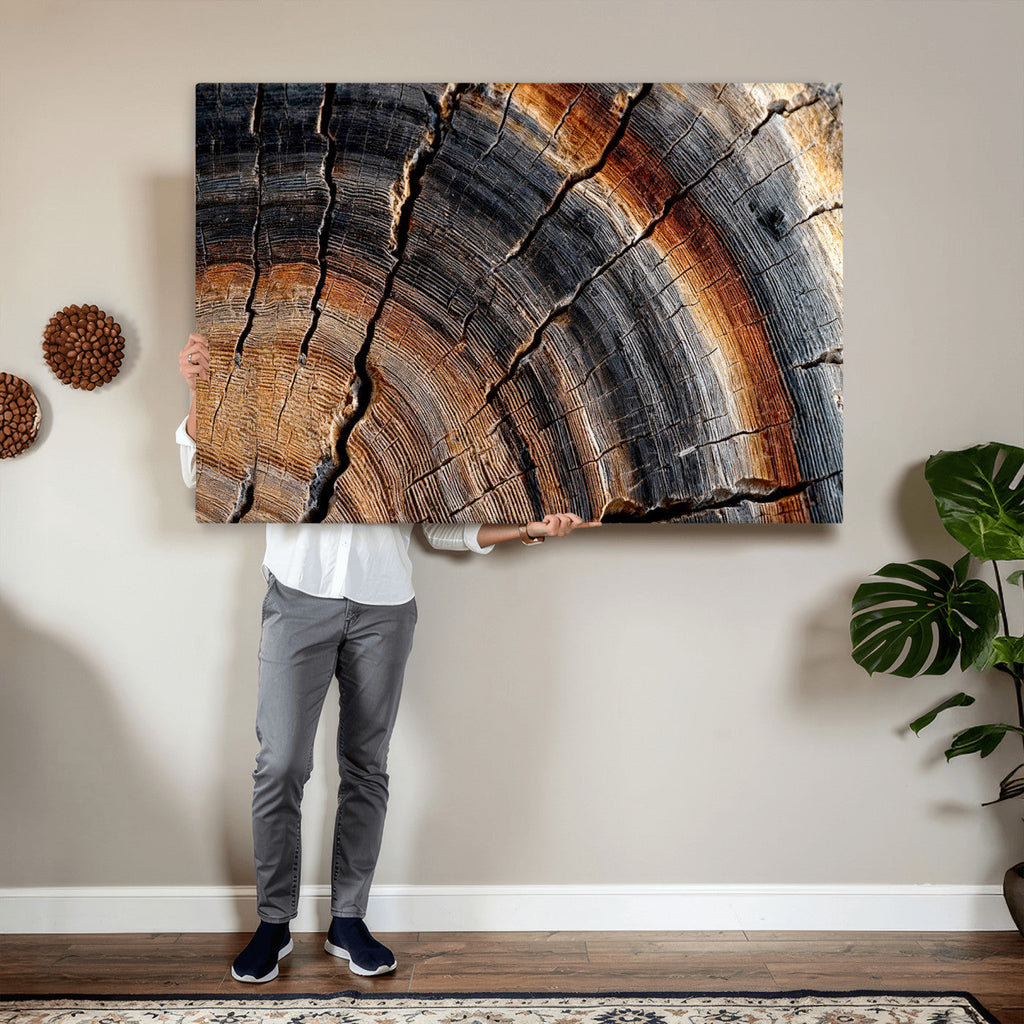 Abstract Tree Ring Wall Art Print, Natural Rustic Wood Grain Canvas