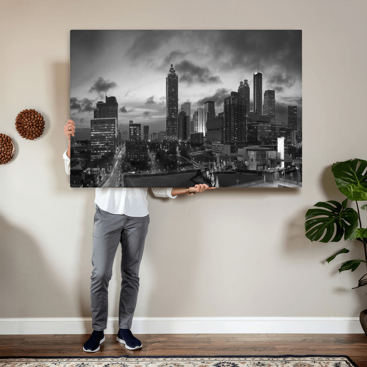 Atlanta Skyline Wall Art Canvas Print, Atlanta Downtown Night Cityscape