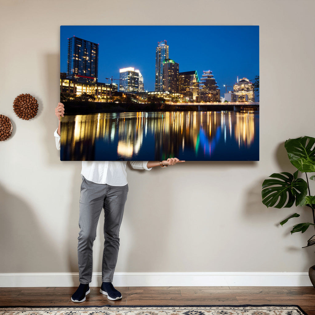 Austin Skyline Wall Art Canvas Print, Austin Downtown Night Cityscape