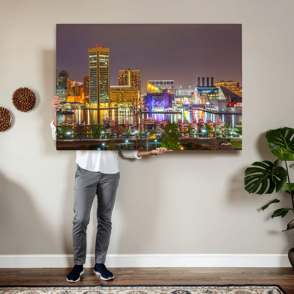 Baltimore Skyline Wall Art Canvas Print, Baltimore Downtown Night Cityscape