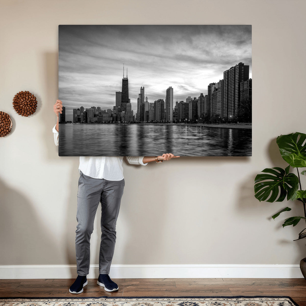 Chicago Wall Art Canvas Print, Chicago City Downtown Night Cityscape