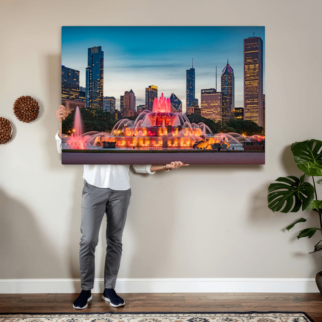 Chicago Wall Art Canvas Print - Chicago City Downtown Night Cityscape