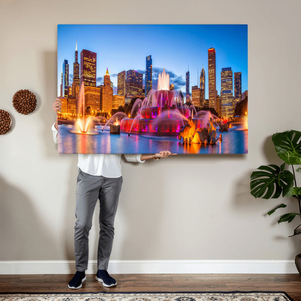Chicago Wall Art Canvas Print, Chicago City Downtown Night Cityscape