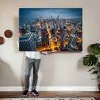 Chicago Wall Art Canvas Print - Chicago City Downtown Night Cityscape