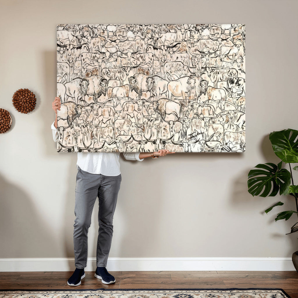 Abstract Bison Wall Art Canvas Print, Abstract Animal Art for Cabin Decor