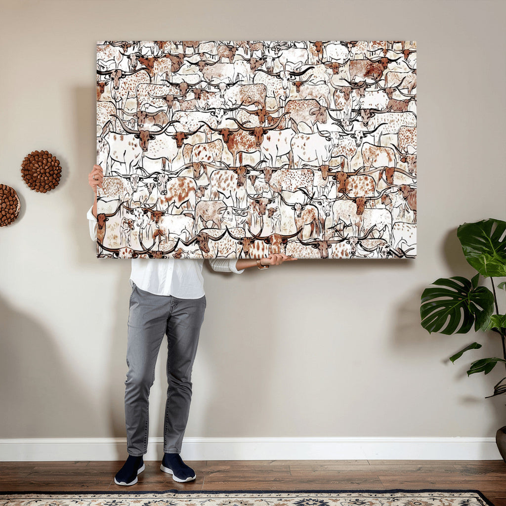 Abstract Longhorn Herd Wall Art Canvas Print