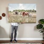 Texas Longhorn Cattle Wall Art Canvas Print, Western Ranch Landscape Decor