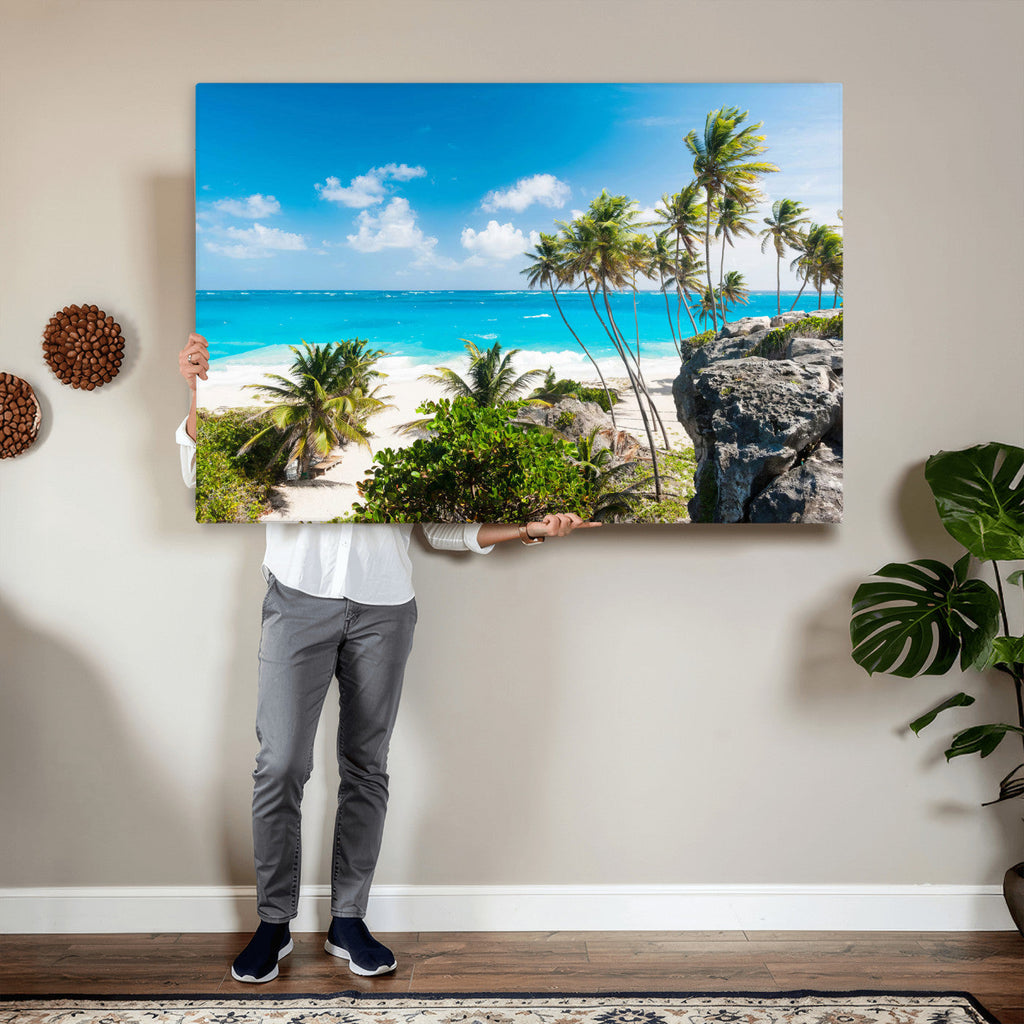 Tropical Beach Wall Art Canvas Print, Palm Tree Ocean Landscape Photography
