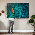 Turquoise Ocean Boat Wall Art Canvas Print