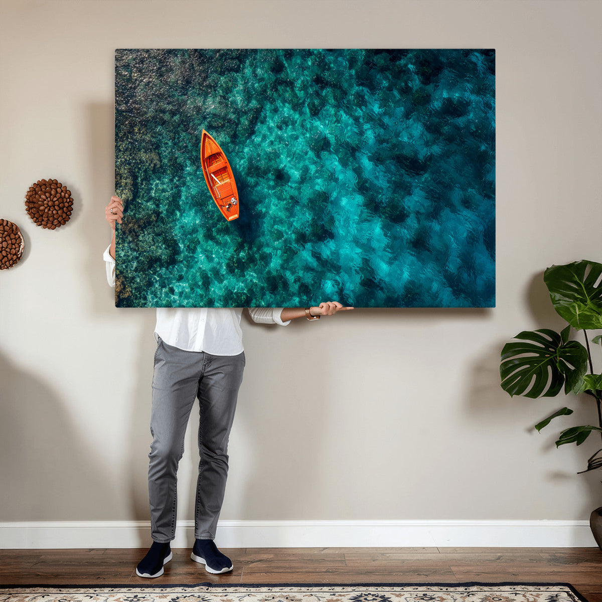 Turquoise Ocean Boat Wall Art Canvas Print