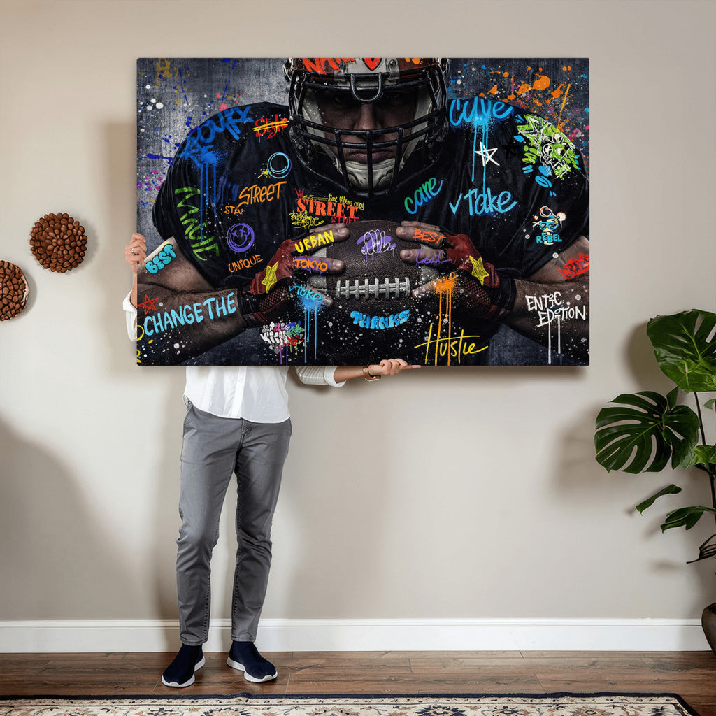 Graffiti American Football Player Street Art Wall Art Canvas Print