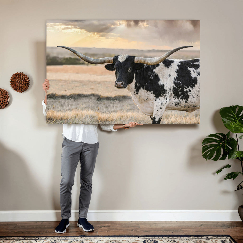 Texas Longhorn Bull Rustic Wall Art Canvas Print