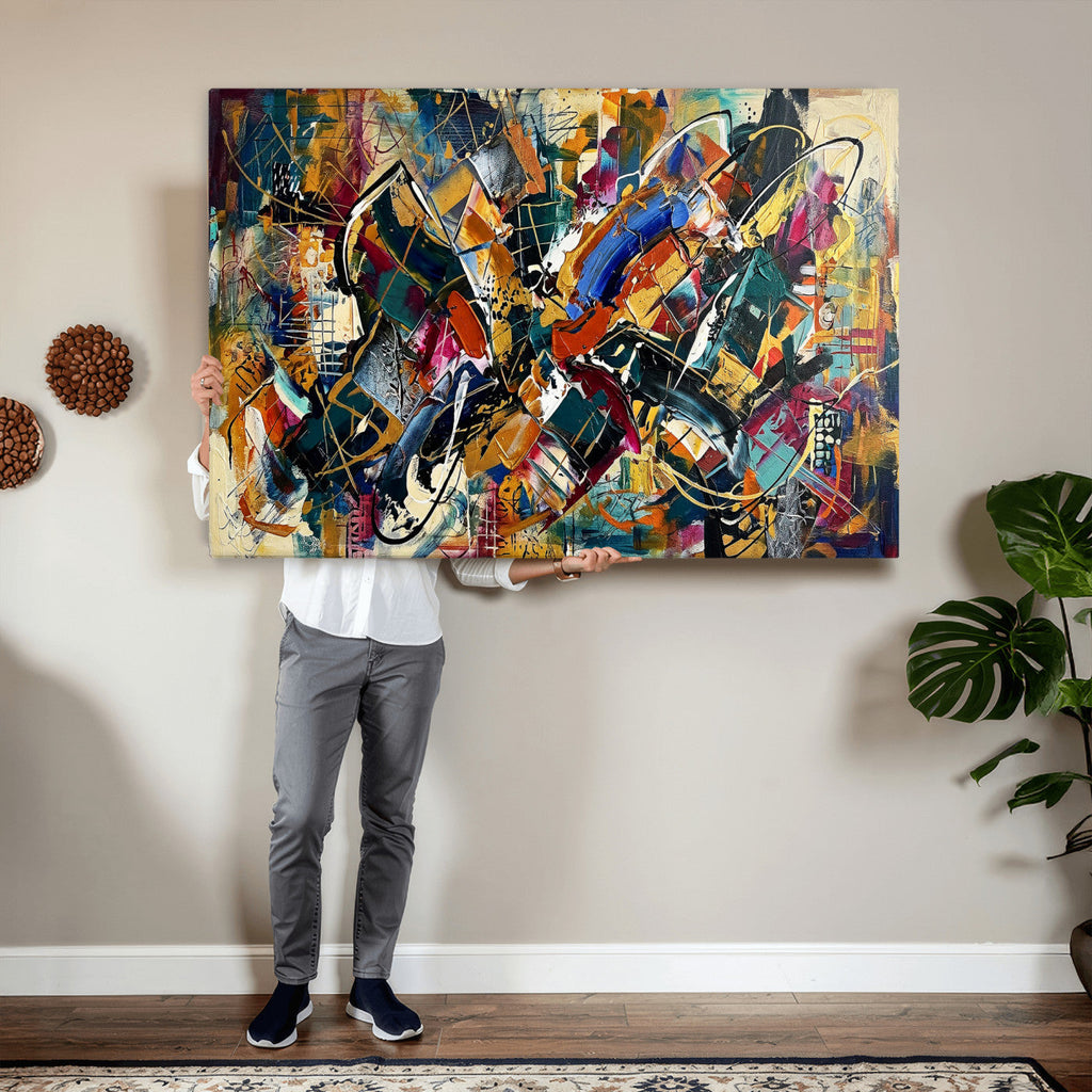 Geometric Abstract Wall Art Canvas Print, Orange Blue
