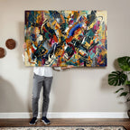 Geometric Abstract Wall Art Canvas Print, Orange Blue