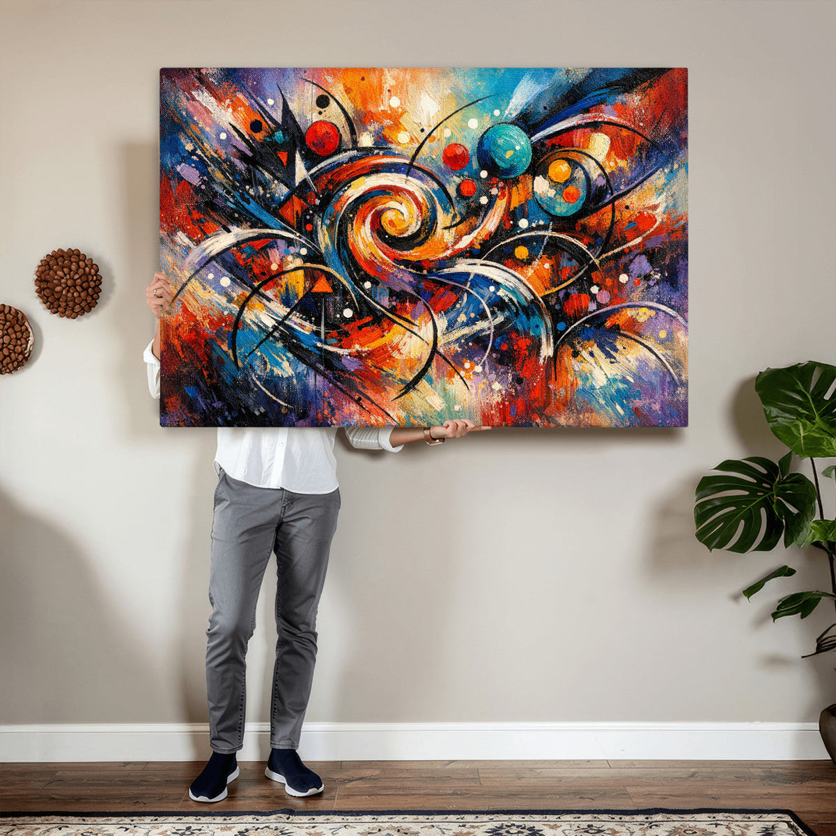 Geometric Abstract Wall Art Canvas Print, Orange Blue