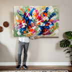 Geometric Abstract Wall Art Canvas Print, Orange Blue