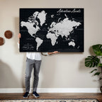 Personalized Black Push Pin Travel Map Canvas Print, Couples Countries Visited Map, Entryway and Hallway Decor