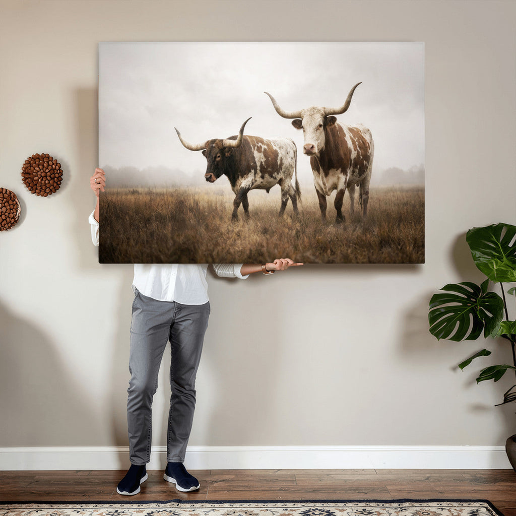 Texas Longhorn Canvas Wall Art Western Bull Desert, Rustic Farmhouse Wall Decor
