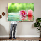 Zen Lotus Candle Canvas Wall Art, Pink Spa Meditation Decor