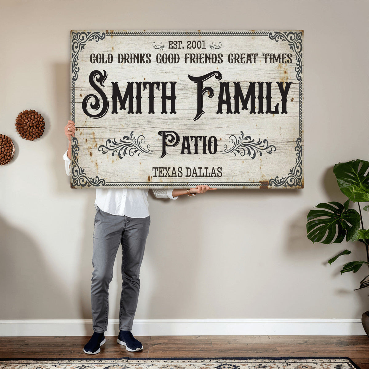 Custom Family Patio Sign Canvas, Personalized Rustic Backyard Decor
