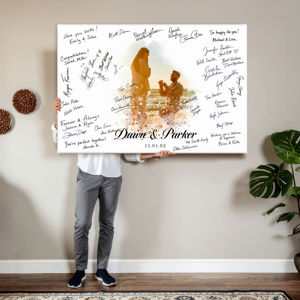 Wedding Signature Guest Book Canvas, Personalized Couple Photo Art