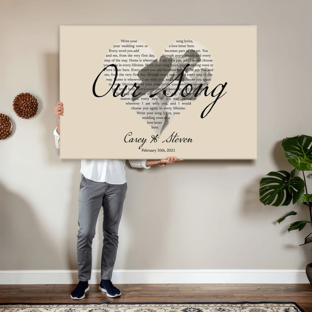 Lyrics Heart Canvas Print, Personalized Song Lyrics and Photo Wall Art