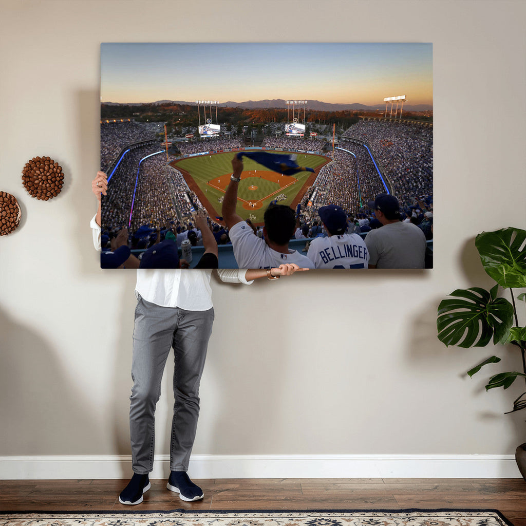 Dodger Stadium Sunset Game Triple Canvas Wall Art, Los Angeles Dodgers MLB Match