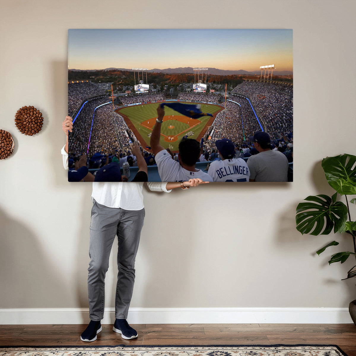 Dodger Stadium Sunset Game Triple Canvas Wall Art, Los Angeles Dodgers MLB Match