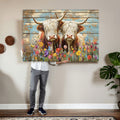 Cute Highland Cow Canvas Wall Art - Rustic Farmhouse Decor