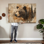 Rustic Grizzly Bear Wall Art, Abstract Grizzly 399 Bear Canvas Print, Woodland Wildlife