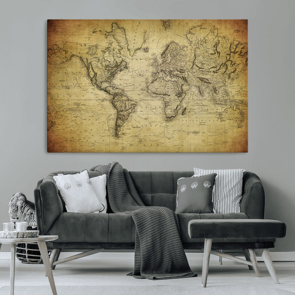 Push Pin World Map Canvas Print | Travel Tracker Wall Art