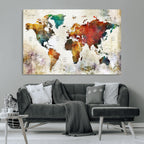 Watercolor World Map Canvas Print | Framed Travel Map Wall Art for Couples