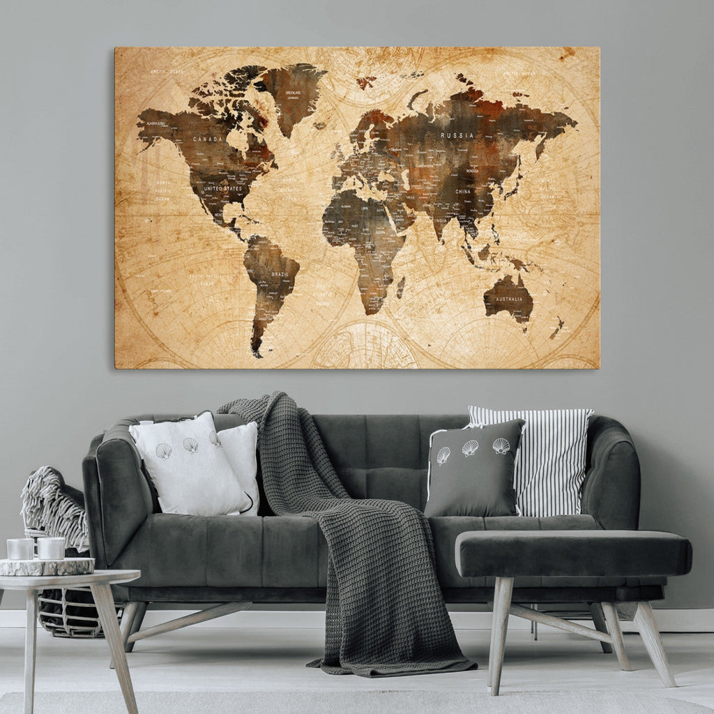 Push Pin World Map Canvas Print | Framed Travel Tracker Wall Art