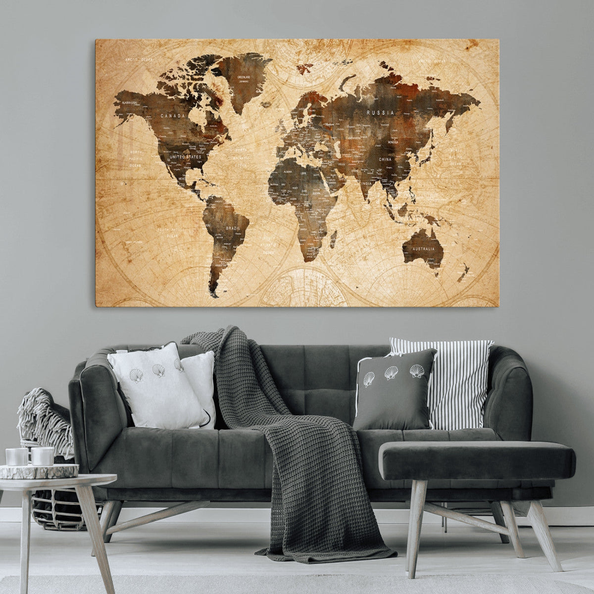 Push Pin World Map Canvas Print | Framed Travel Tracker Wall Art